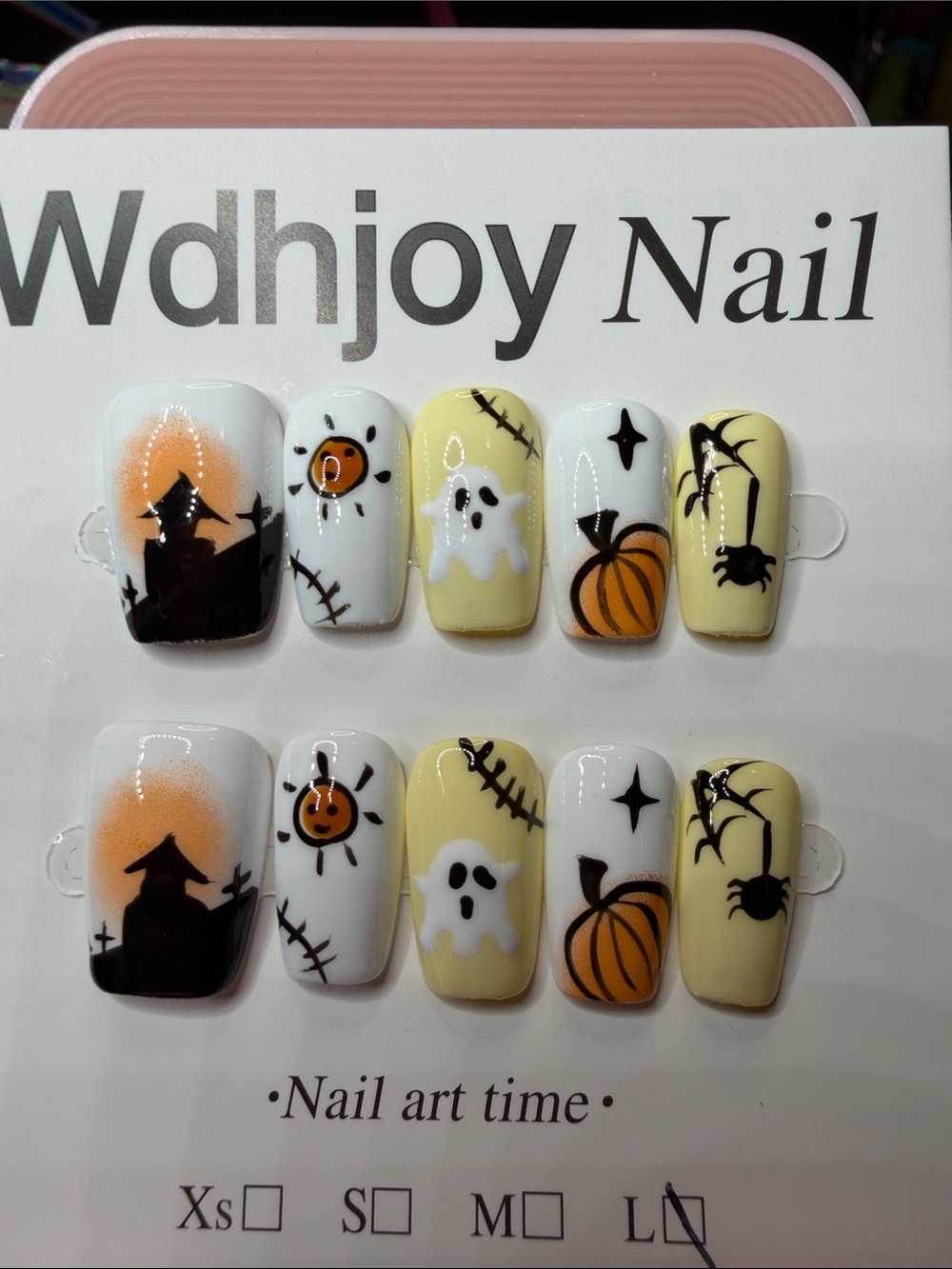 Halloween Ghost & Pumpkin Press-On Nails - Yellow & White